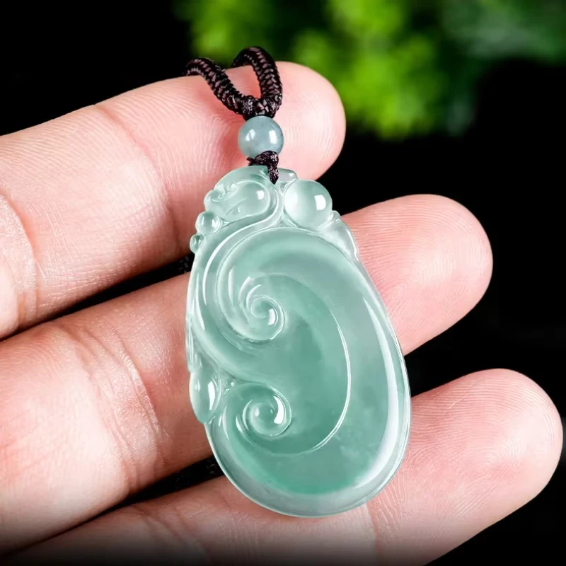 

Natural A-goods Jadeite Blue Water Lucky Amulet Pendant Hand-carved Exquisite Luxury Ice Jade Necklace Men & Women Holiday Gift