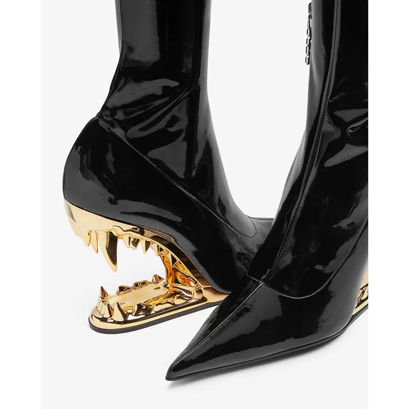 New Fashion Over the Knee Thigh Women\'s Long Boots Sexy Pointed Toe Side Zipper Teeth High Heels Patent Leather Boots