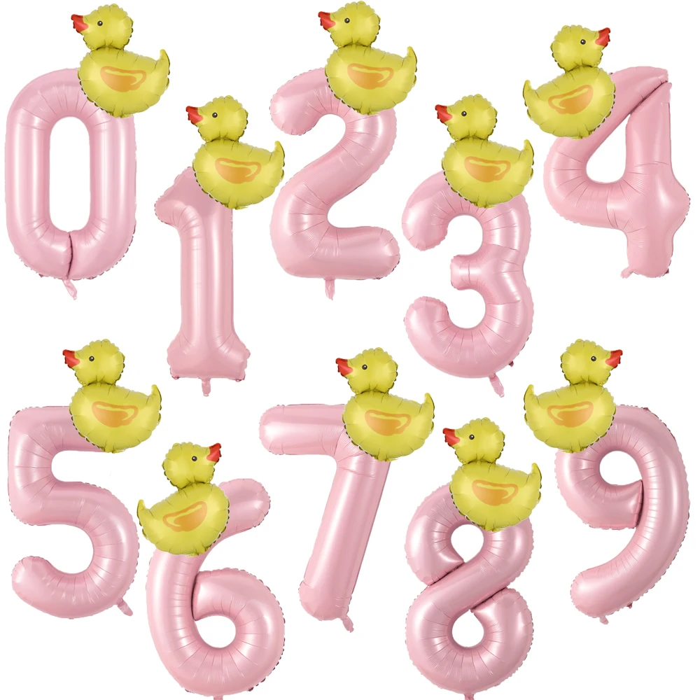 2 Stück kleine gelbe Ente Folienballons 40 Zoll rosa 0-9 Zahlenballons Junge Mädchen Geburtstag Party Dekorationen Babyparty Zubehör – Detail 1