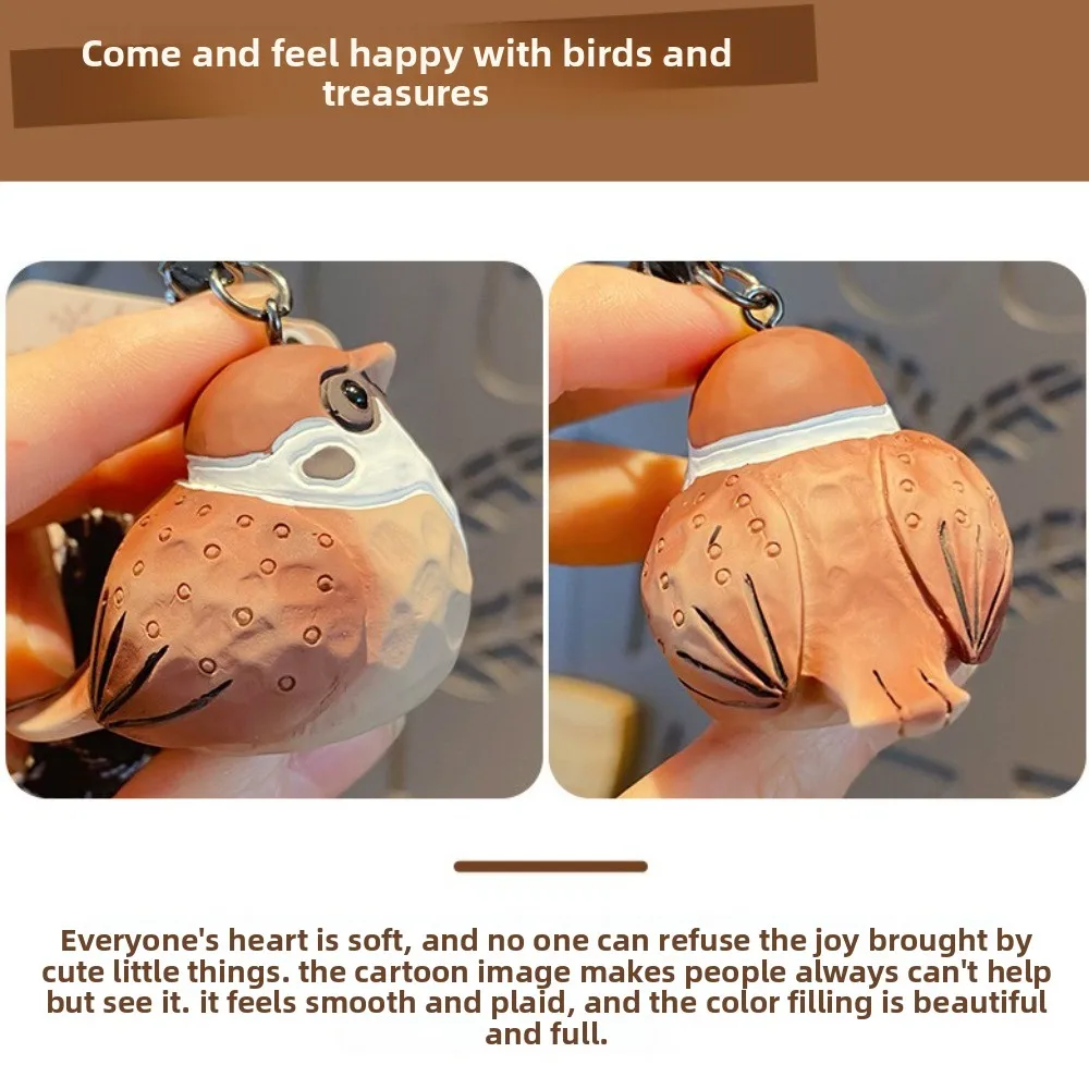 

Cartoon Imitation Wood Carving Keychain Kawaii Grey Blue Tit Animal Key Ring Original Design Tree Sparrow Pearl Bird Keychain