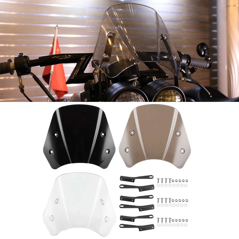 Universal Motorcycle 5-7 in Windshield Retro Motorbike Wind Deflector for Cafe Racer Royal Enfield Honda Yamaha Kawasaki Suzuki