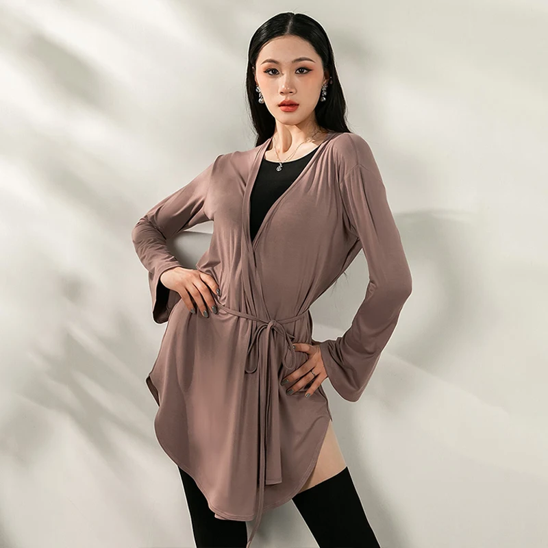 Latin Dance Clothes Women Long Sleeves Tops Loose Cardigan Adult Dancing Practice Training Wear Rumba Modern Dance Coat BL12415