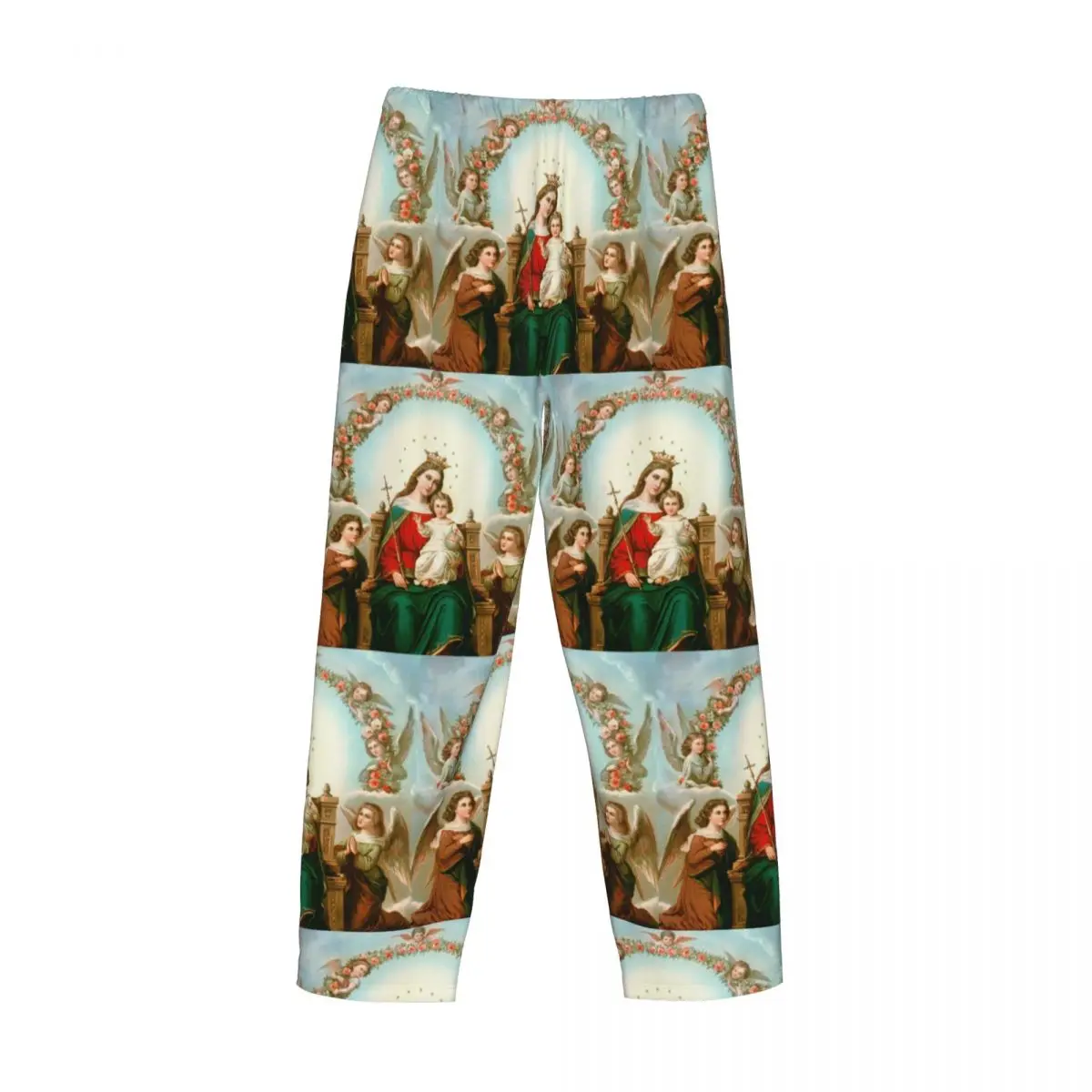 Custom Men Virgin Mary Pajama Pants Print Catholic Christian Sleep Sleepwear Bottoms with Pockets