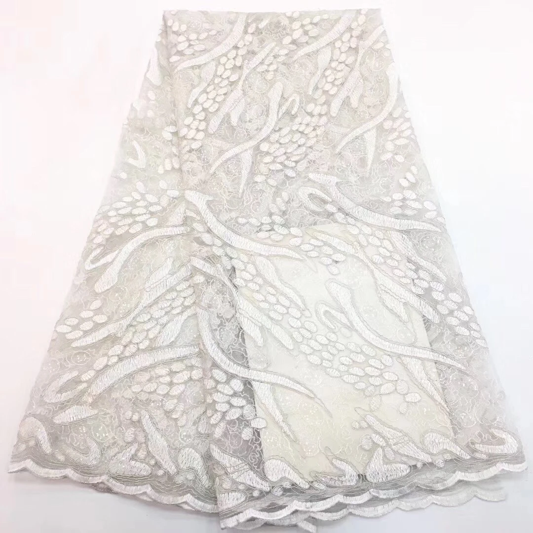 

2019 High Quality White color African net lace French tulle lace bridal wedding Russia lace fabric with stones CD35