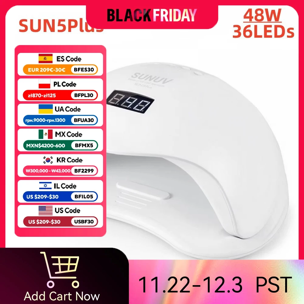 SUN5Plus UV Led Lamp 48W Nail Dryer For Curing All Types Gel Polish 99s Low Heat 36 Leds UV Lamp for Two Hands Nails Art Machine