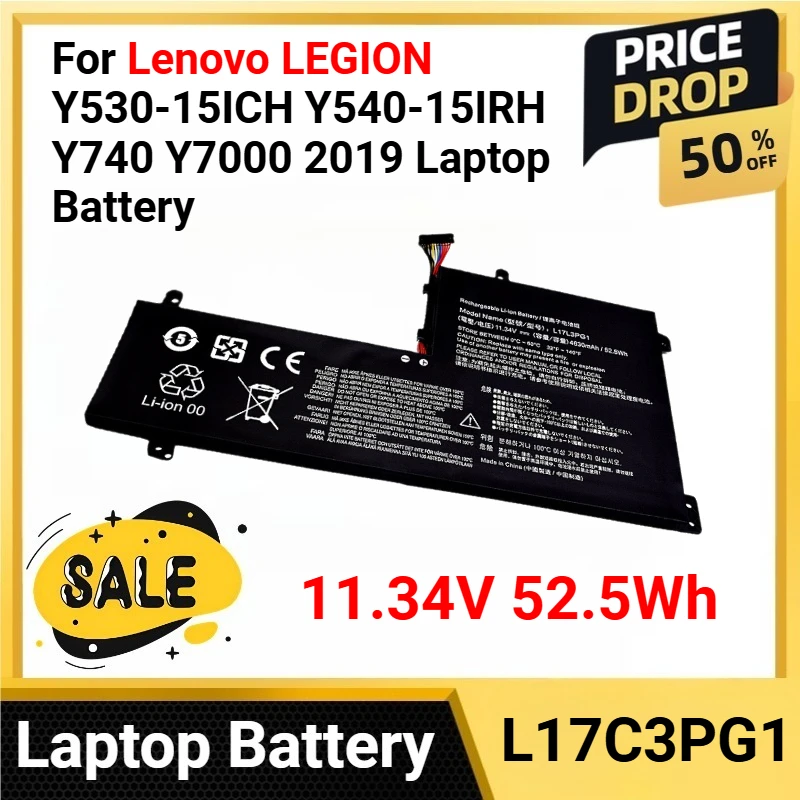 

L17C3PG1 11.34V 52.5Wh For Lenovo LEGION Y530-15ICH Y540-15IRH Y740 Y7000 2019 Laptop Battery