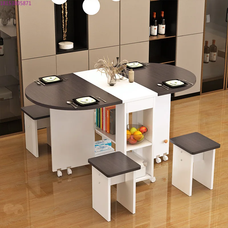 

Movable and retractable rectangular simple small apartment multi-functional table and chair combination for eating