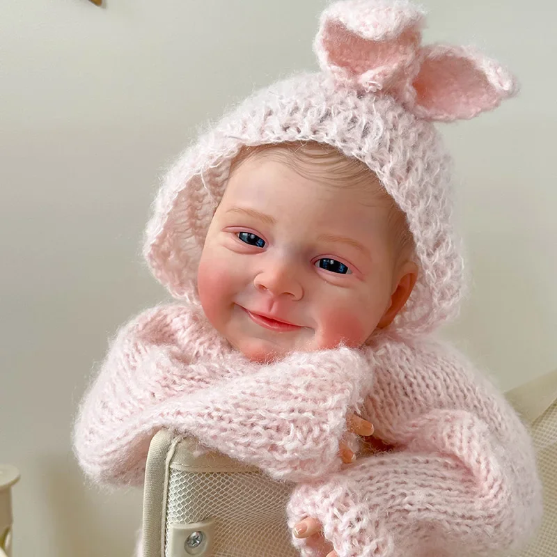 49cm Sebastian Pink Smile Baby Reborn Dolls Touch Soft Newborn Baby 3D Skin Painted Hair Bebe Alive Toys for Kids Reborn Doll