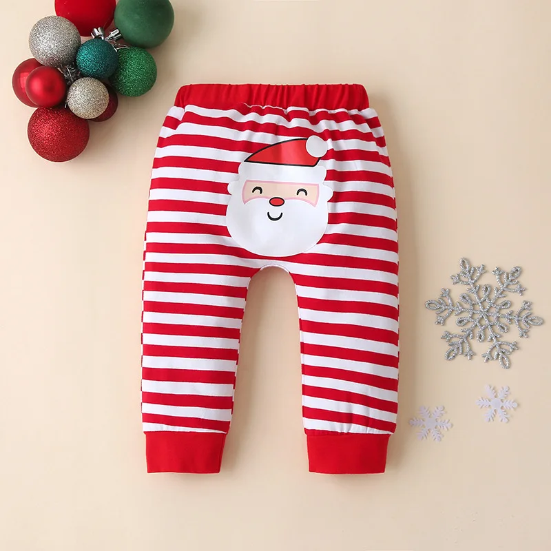 Newborn Christmas Crawling Clothes Baby Striped Warm Bodysuit Children\'s Spring Autumn Costume Girls Boys Hat Romper Pants 3Pcs