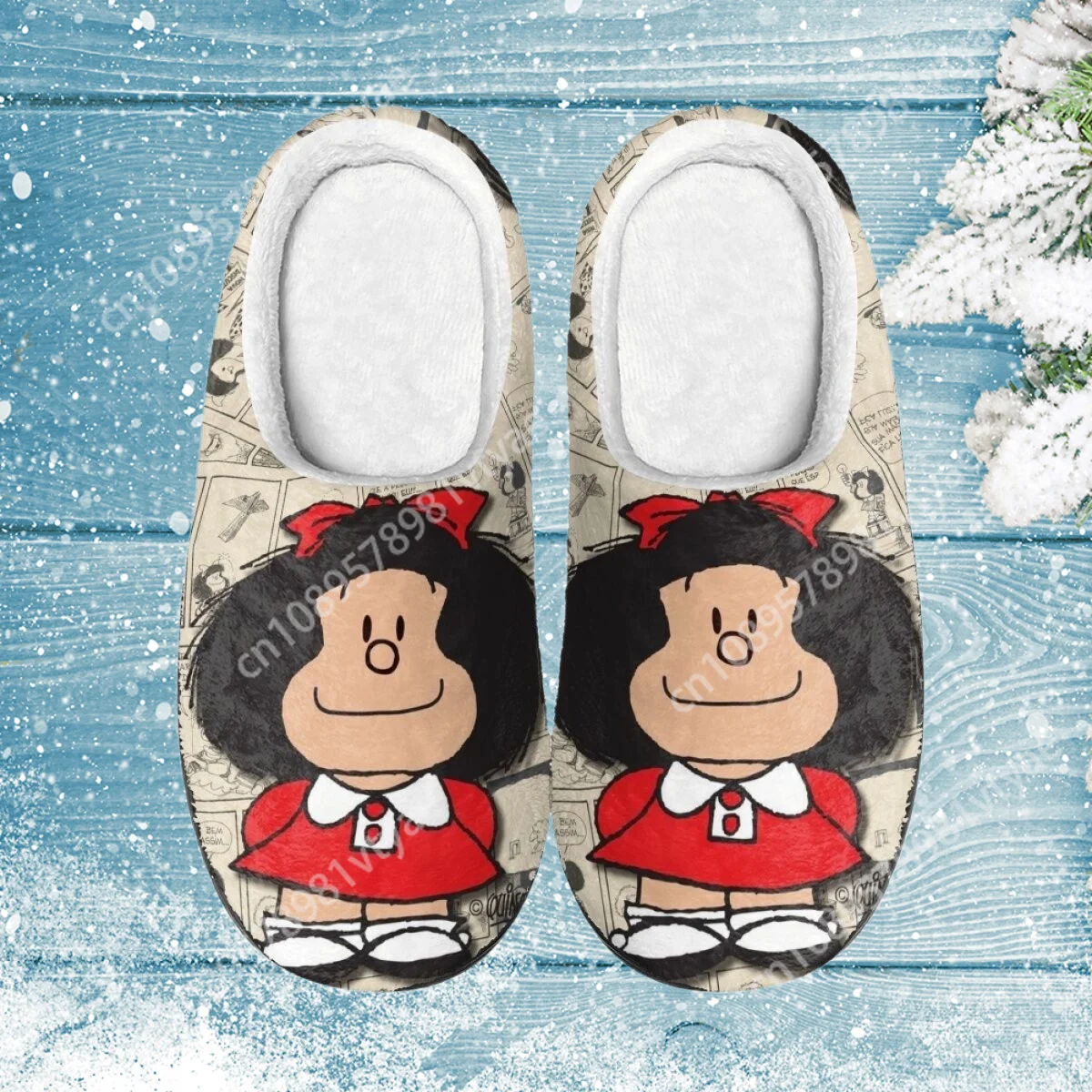 

Custom Made Kawaii Mafalda Anime Women and Men Winter Indoor Warm Thickened Slippers Winter Closed Toe Cotton Slippers Pantuflas