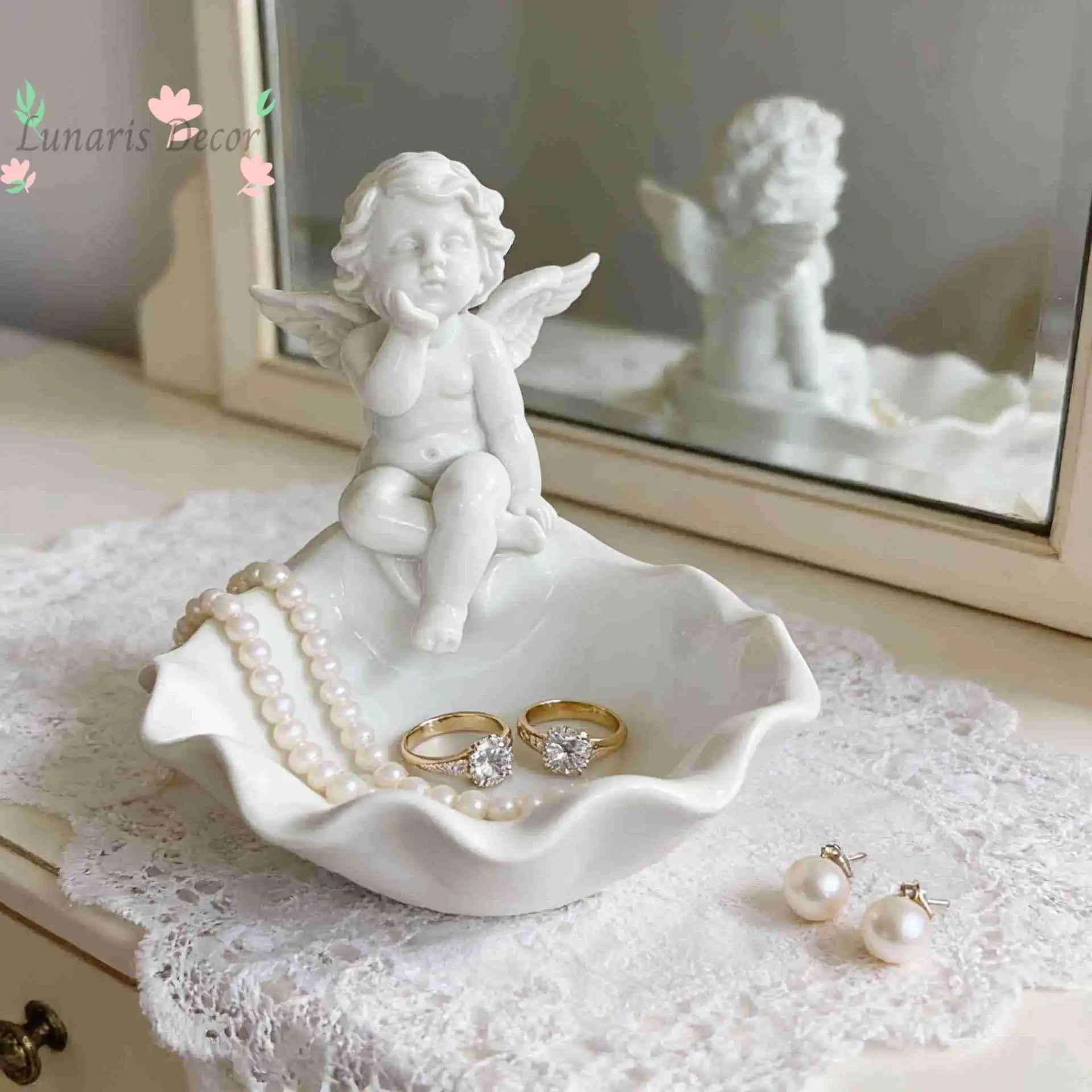 Sweet angel shape ceramic jewelry plate retro home decoration ornament storage plate
