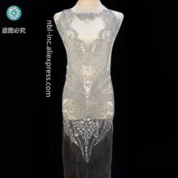 (1PC) Luxury full body large Rhinestone bodice applique sew on patches front for prom dress WDD1355