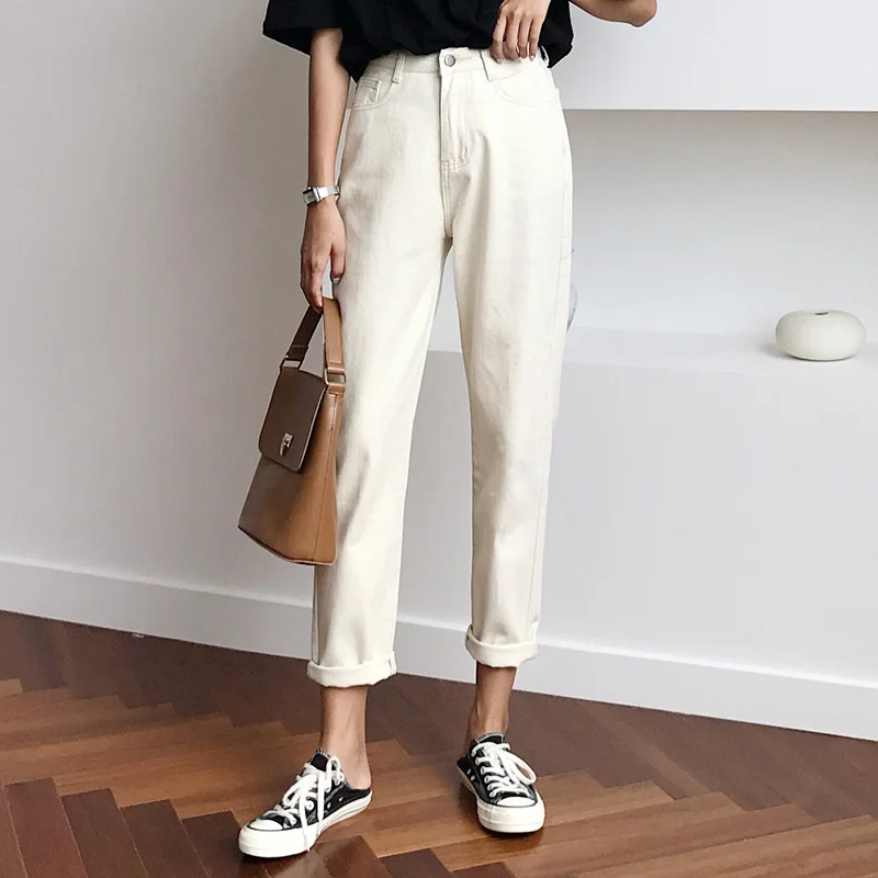 

Women's Jeans Spring 2022 Korean Fashion White Harem Pants High Waist Cotton Jean Female Loose Casual Denim Trousers Women