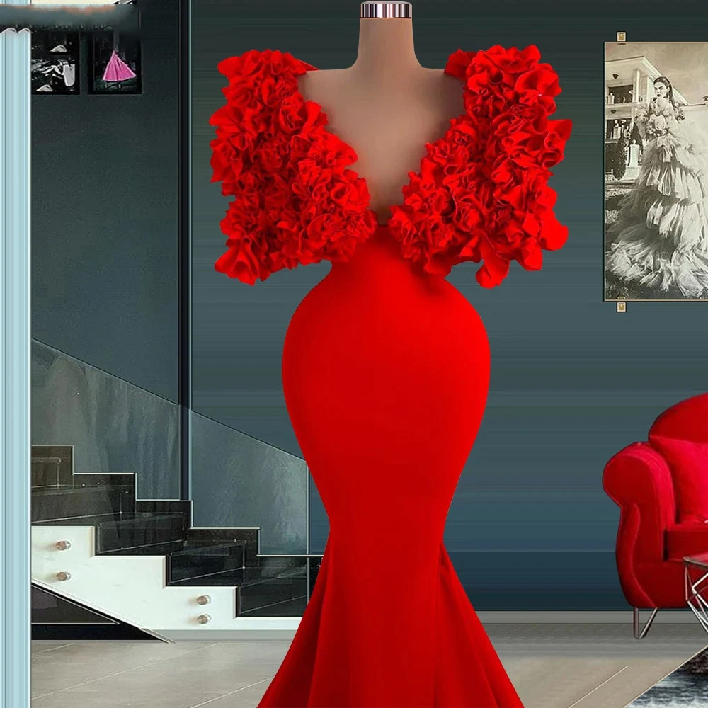 KSDN-vestido de fiesta rojo, manga corta con volantes, cola de barrido, satén, recto, escote en forma de corazón, largo hasta el suelo, elegante, vestidos de noche 2024