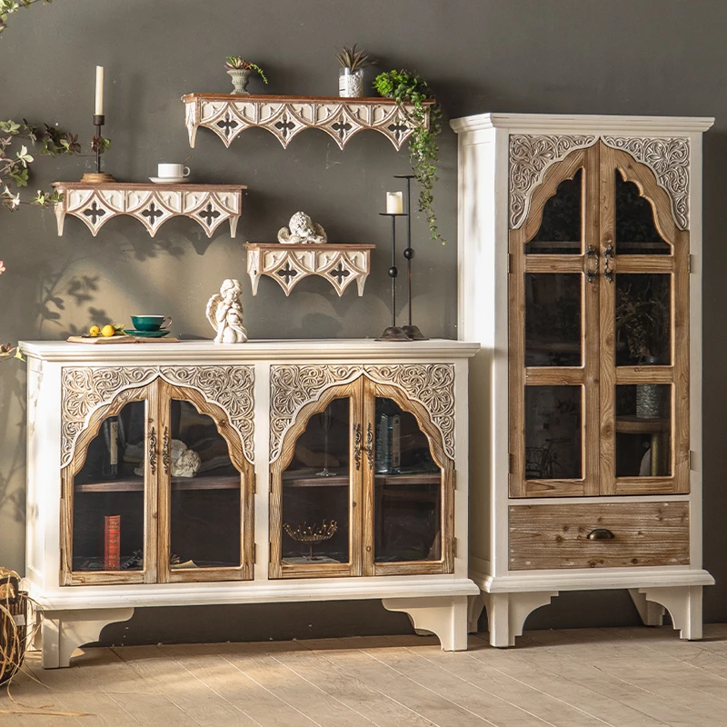 

French retro dining side cabinet, decorative cabinet, art engraved hallway cabinet, homestay against the wall, living room, soli