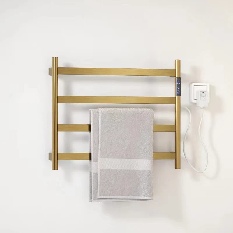 Brushed Gold Electric Towel Rack Stainless Steel Temperature Control Time Smart Home Heated Towel Rack Towel Rack