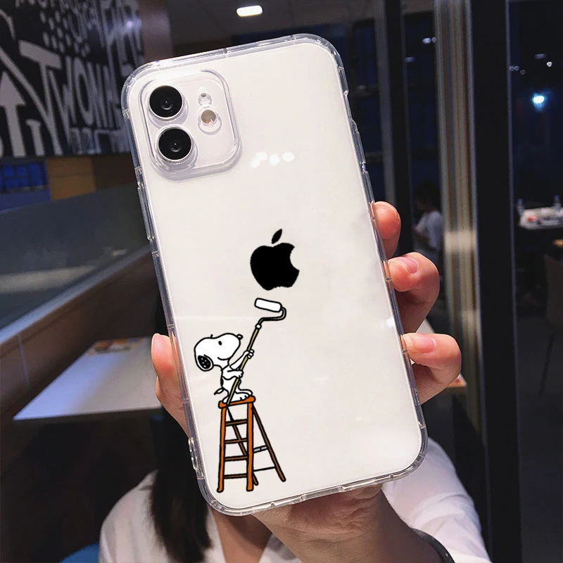 S-Snoopy Cute Cartoon Transparent Phone Case For iPhone 16 15 13 12 11 Pro Max Xr Xs Max 14 Plus 8 Plus Case Cute Soft Cover Y2k