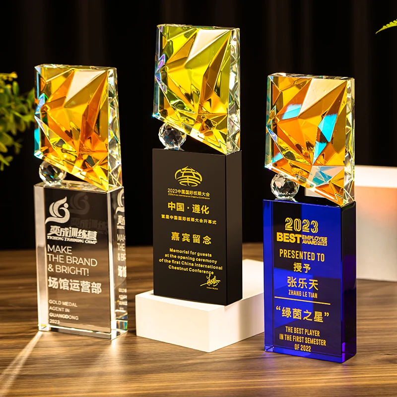 LvshenGifts Personalized Colorful Crystal Trophy Unique Gift for Manager Staff Excellence Customization Free Engraving