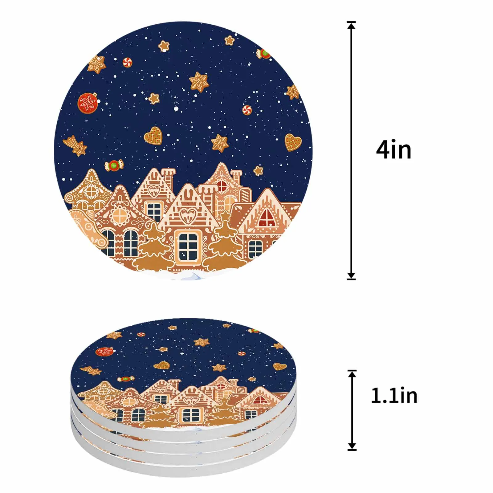 Gingerbread Snowman Christmas Tree Gift Ceramic Coaster Set Kitchen Table Round Placemat Luxury Decor Coffee Tea Cup Coasters