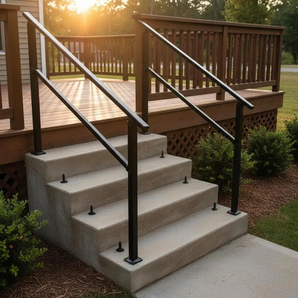 

Exterior Staircase Banister 4-5 Step Kit Black Horizontal Bar Railing Carbon Steel Support Rail For Concrete Steps Wooden Dec