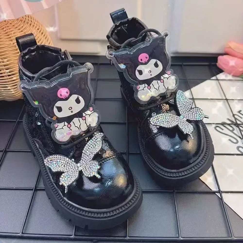 

Sweet Kuromi Anime Sanrio Quicksand Martens Shoes Cute Cartoon Kawaii Baby Boots Spring Autumn Fashion Single Boots Gifts Toys