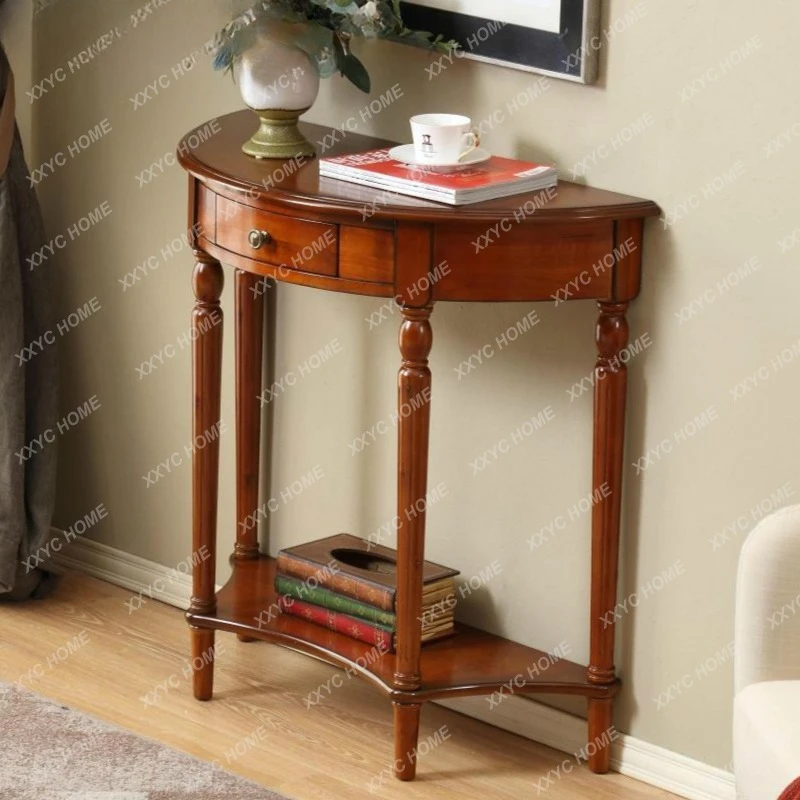 A solid wood porch partition cabinet  long table against the wall corridor semi-round table
