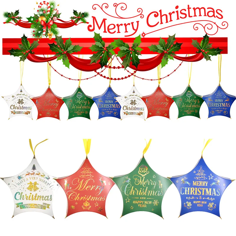 4pcs Merry Christmas Candy Box Star Shape Santa Claus Paper Box Christmas Tree Hanging Decor Navidad Xmas Gift Ornament Supplies