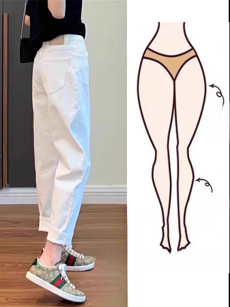 High Waist Thickened Fleece Harlan Denim Pants Women's Autumn Winter Casual Slimming Small Figure Dad Pants Cotton Polyester ...