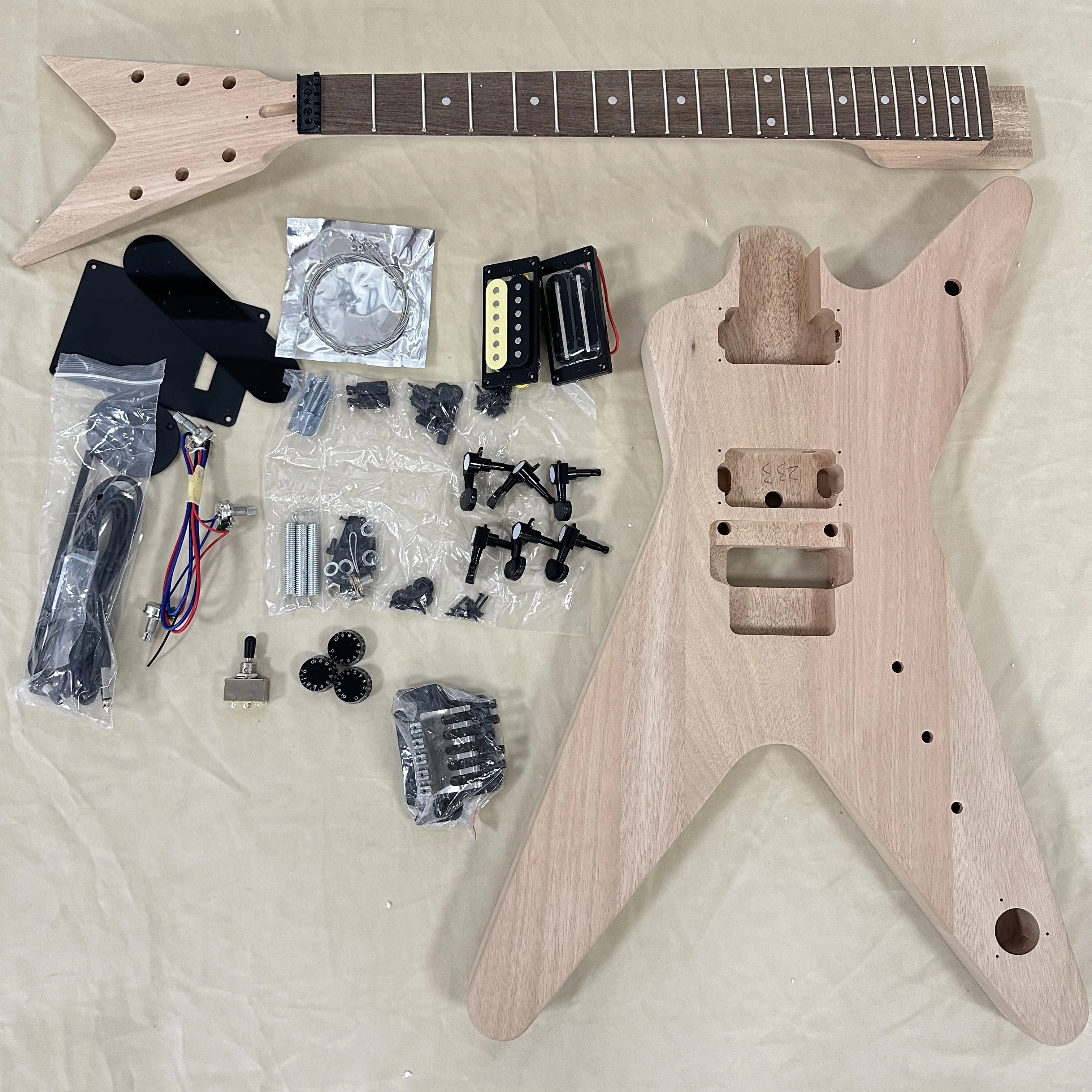 Unfinished Star V Electric Guitar DIY Kit Solid Wood Rosewood Fretboard All Complete Hardware Set In Storck