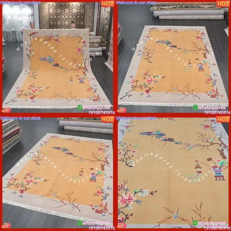 CECertificate 244x335cm Yellow Wool Hand Knotted Chinese Art Deco Wool Carpet Chinese Oriental Rug