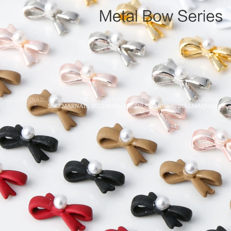 เล็บ Art Decals 3D โลหะเล็บ Studs ออกแบบตกแต่ง 5 ชิ้นเล็บ อุปกรณ์ตกแต่ง Bows เล็บอัญมณี