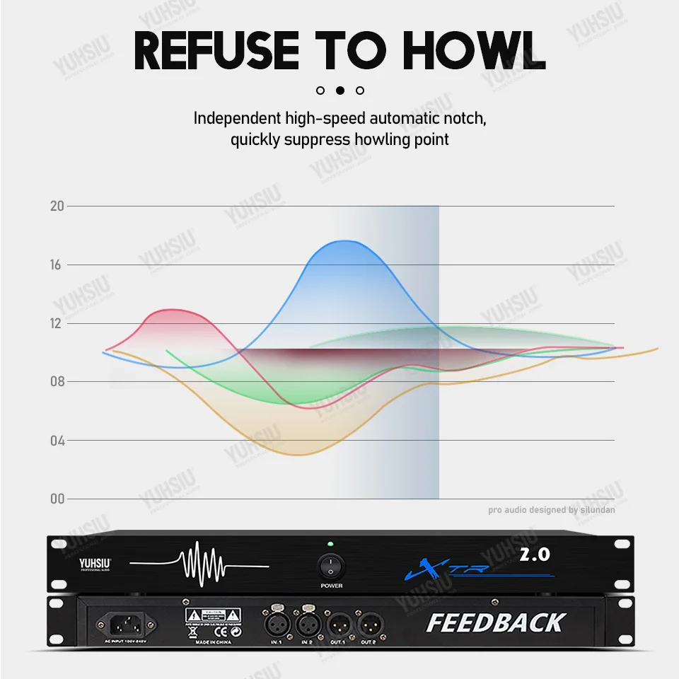 Professional Feedback Suppressor 2 in 2 Out Performance Stage Conference Automatic Anti-Howling KTV Microphone Frequency Shifter