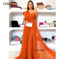 OIMG A Line Burnt Orange Tulle Long Prom Evening Dresses One Shoulder Bowknot Floor Length Women Wedding Party Dress Formal Gown