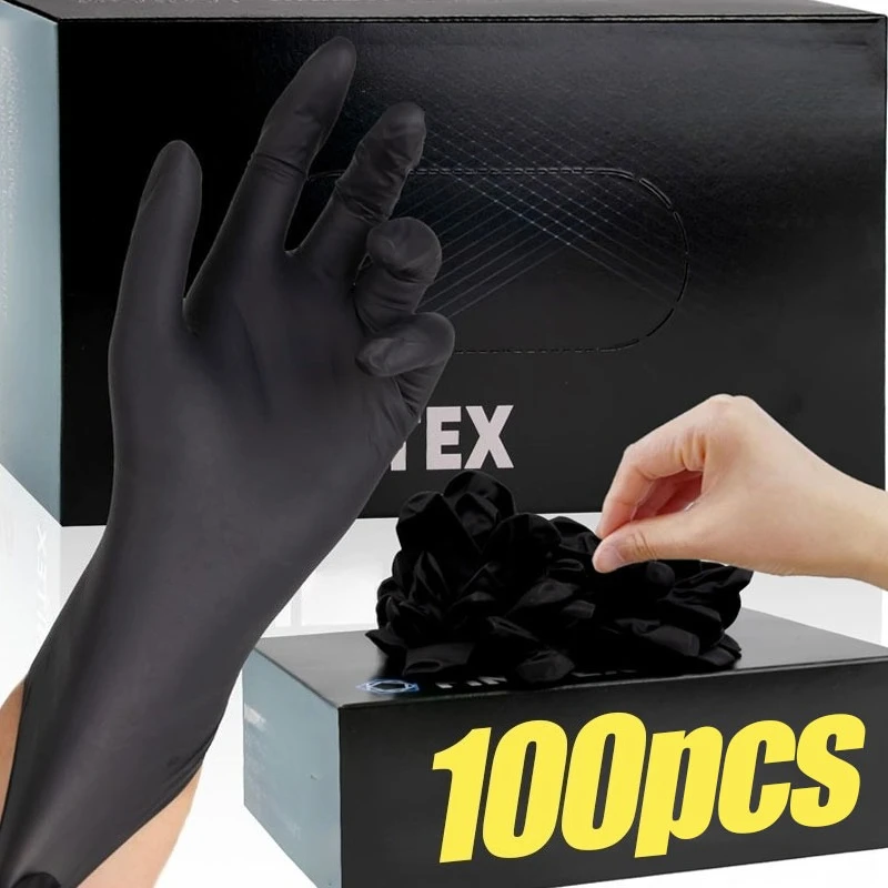 Black Disposable Gloves Unisex Thick Nitrile PVC Latex Free Splayed Fingers Housework Cleaning Car Pet Care Cooking Male Female