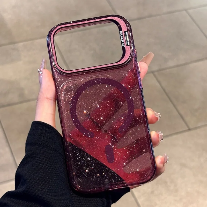 Fashion Glitter Transparent Magnetic Phone Case for IPhone 18 17 16 15 14 13 Pro Max for Magsafe Camera Mount Shockproof Cover