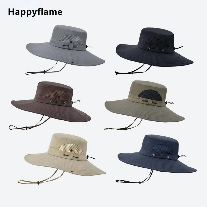 

Панама Мужская сетчатая с широкими полями, уличная шляпа от солнца, с сетчатым шнурком, с защитой от ультрафиолета, для рыбалки, кемпинга, летняя