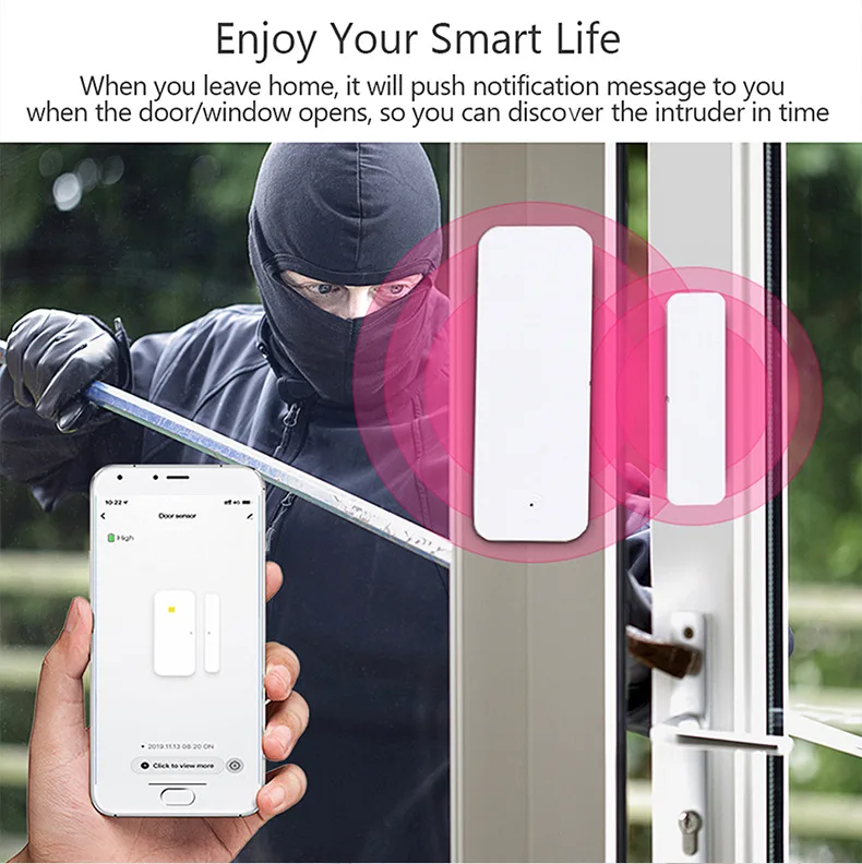 Sensor inteligente Wifi ZIgbee para puerta y ventana, Detector de encendido y apagado, Notificación por aplicación, alarma de seguridad para el