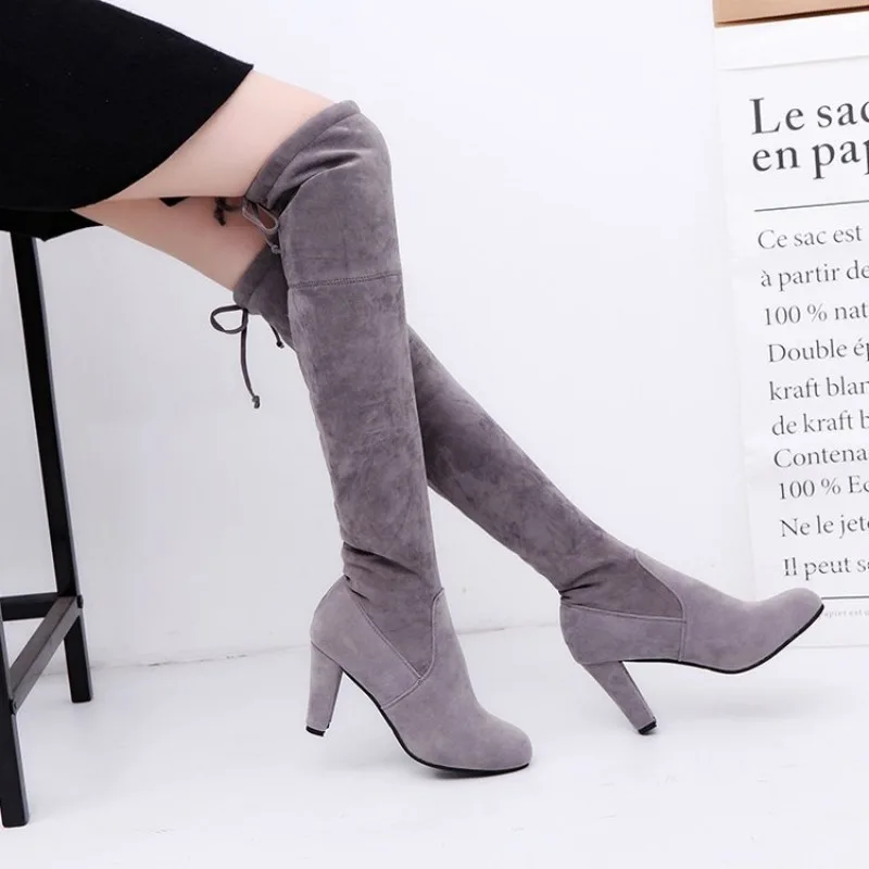 Autumn and Winter New Retro Boots High Heel Thick Waterproof Platform Over The Knee Boots Women Plus Size 43 Zapatos De Mujer