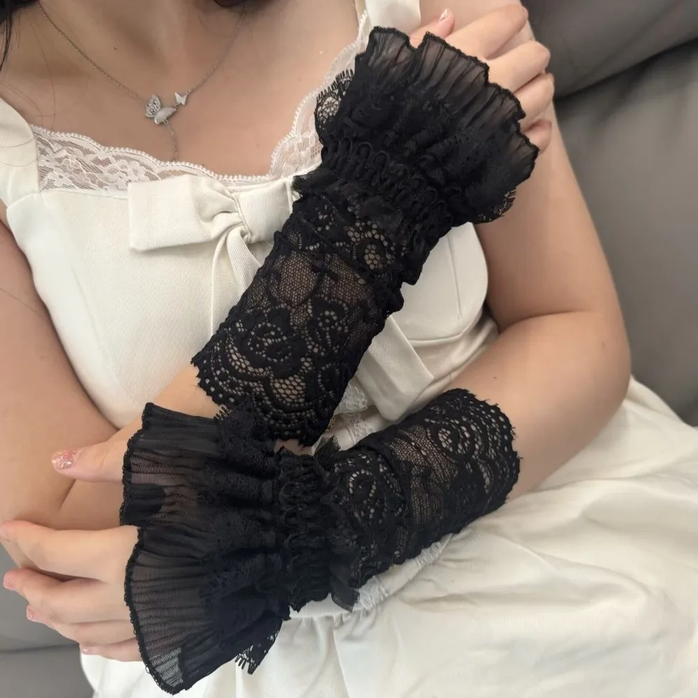 Lace Trim Lace Arm Sleeves Mesh Floral Embroidered Wrist Sleeves Breathable See-Through Decorative Gloves Prom Photography