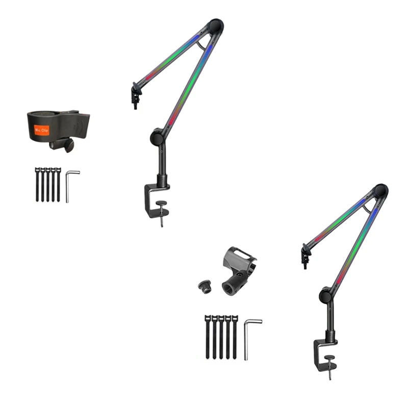 RGB Microphone Arm Stand,Mic Arm With RGB Light,Rotatable Suspension Boom Scissor Stand For Gaming Streaming