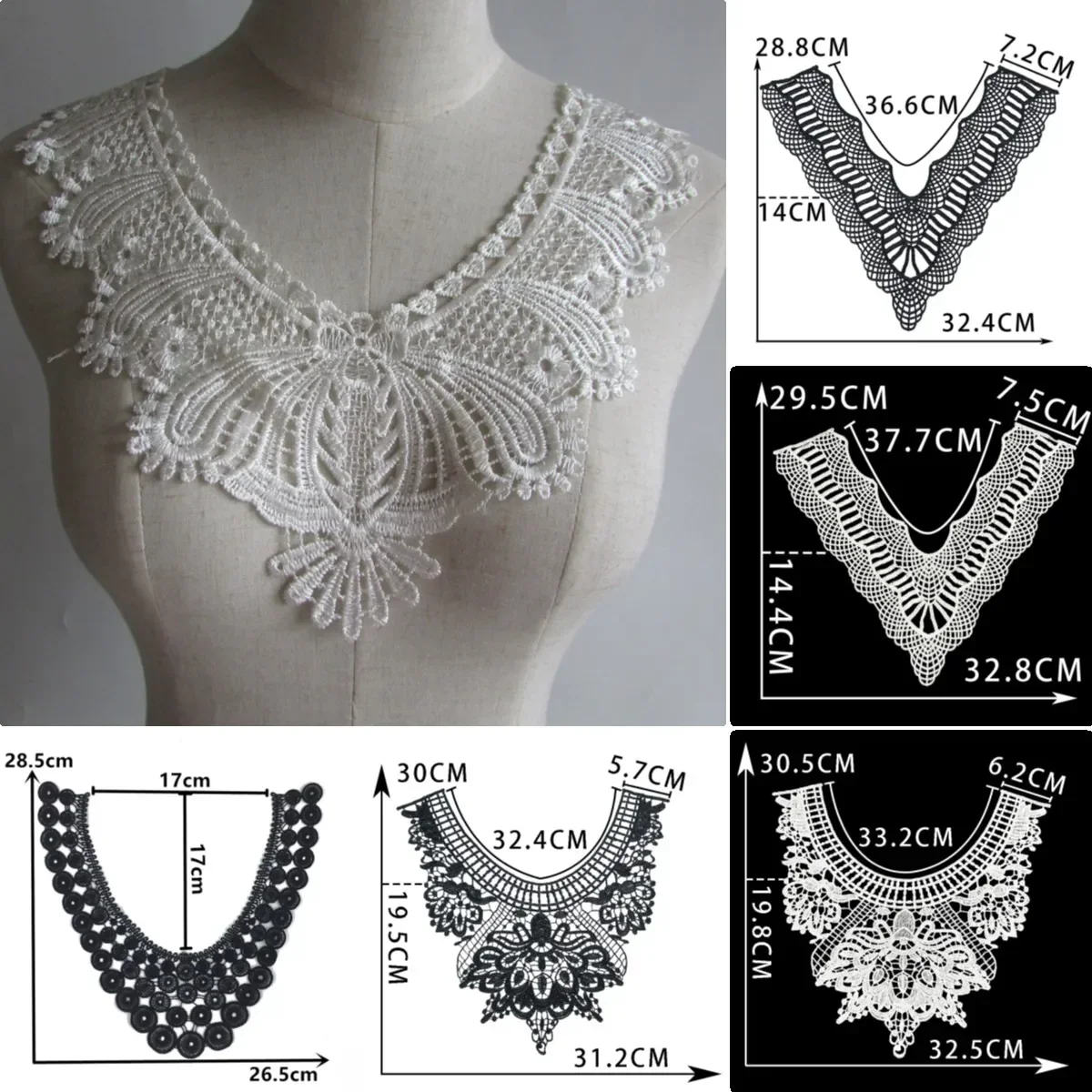 Wholesale sales of 1-10 pieces of polyester embroidery black and white collar DIY sewing decorative clothing lace accessories