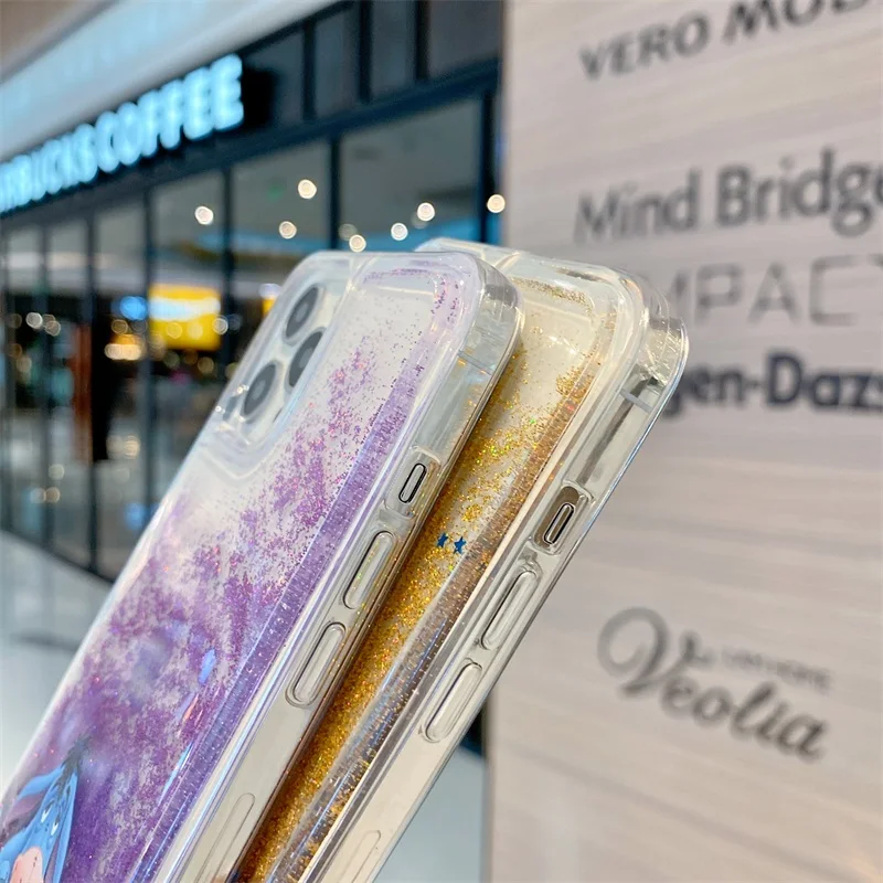 Cartoon Disney Winnie the Pooh Liquid Quicksand Bling Glitter Phone Case For iPhone 17 16 15 14 13 12 11 XS X XR Plus Back Cover