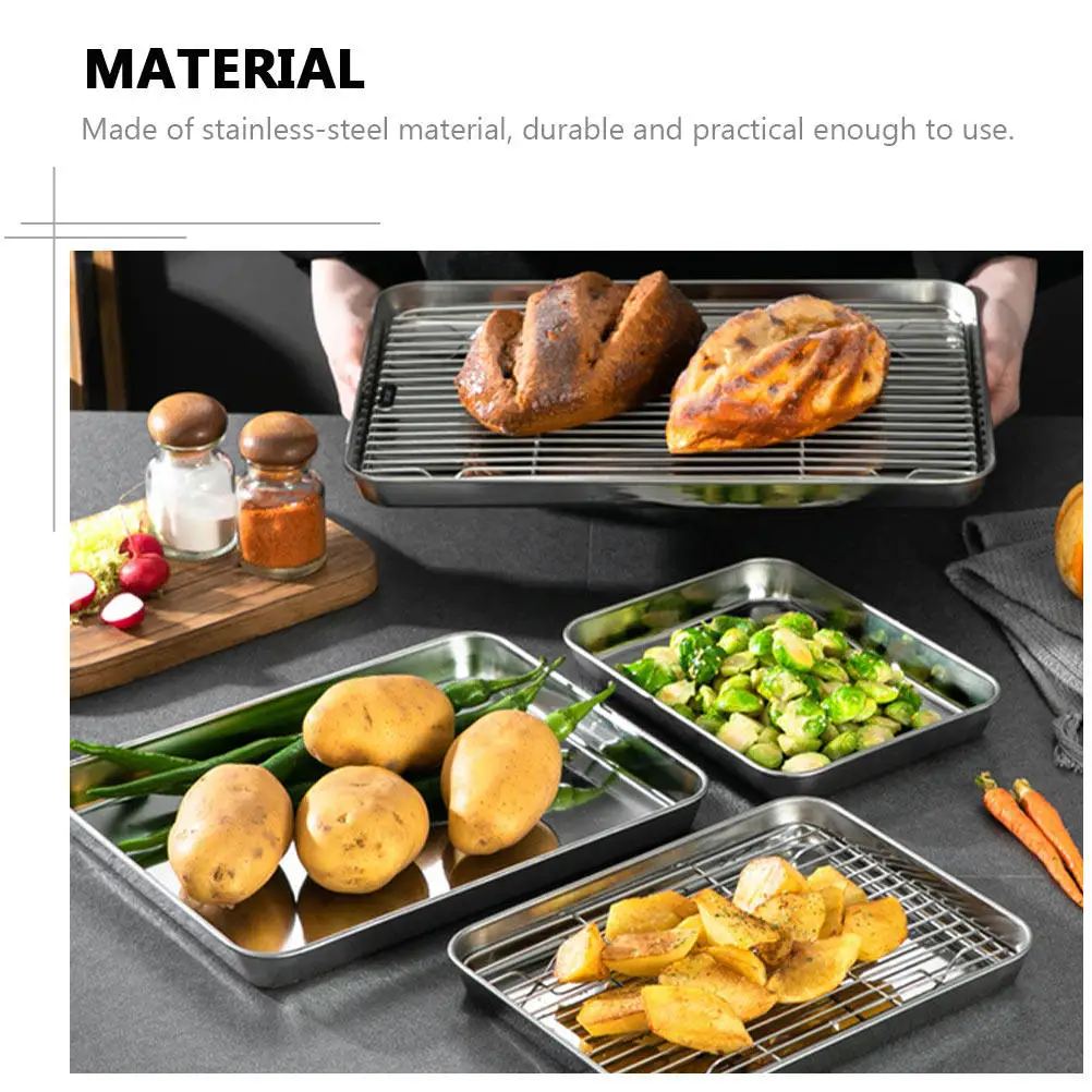 Juego de 1 bandeja de acero inoxidable con rejilla, gran capacidad, antiadherente, para hornear pasteles, pollo, pescado, verduras, horno y barbacoa