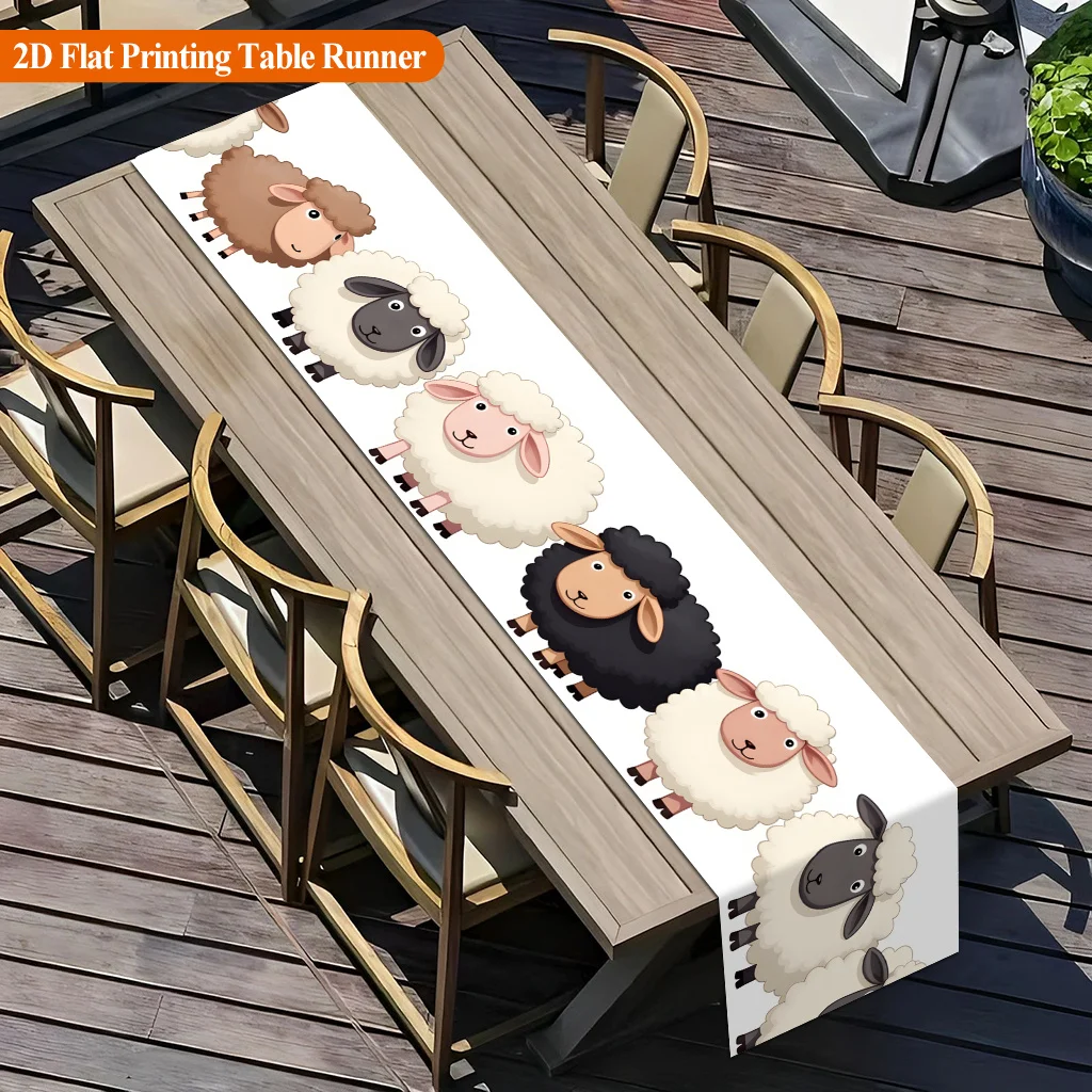 1pc Cute Cartoon Sheep Table Runner Holiday Party Decorative Cloth for Home Kitchen Dining Office Living Room Coffee Table