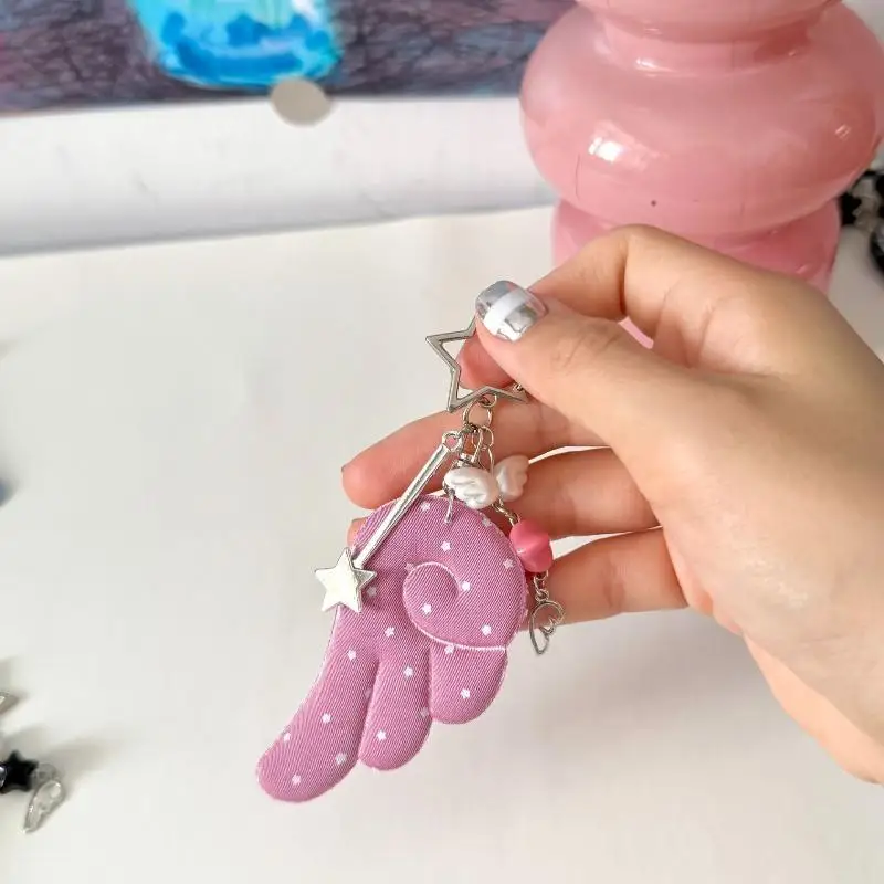 Y2K Sterne Flügel Schlüsselanhänger Anhänger Niedliche Taschenverzierung Schwarz-Weiß Engel Dekoration Accessoires Geschenk – Detail 2