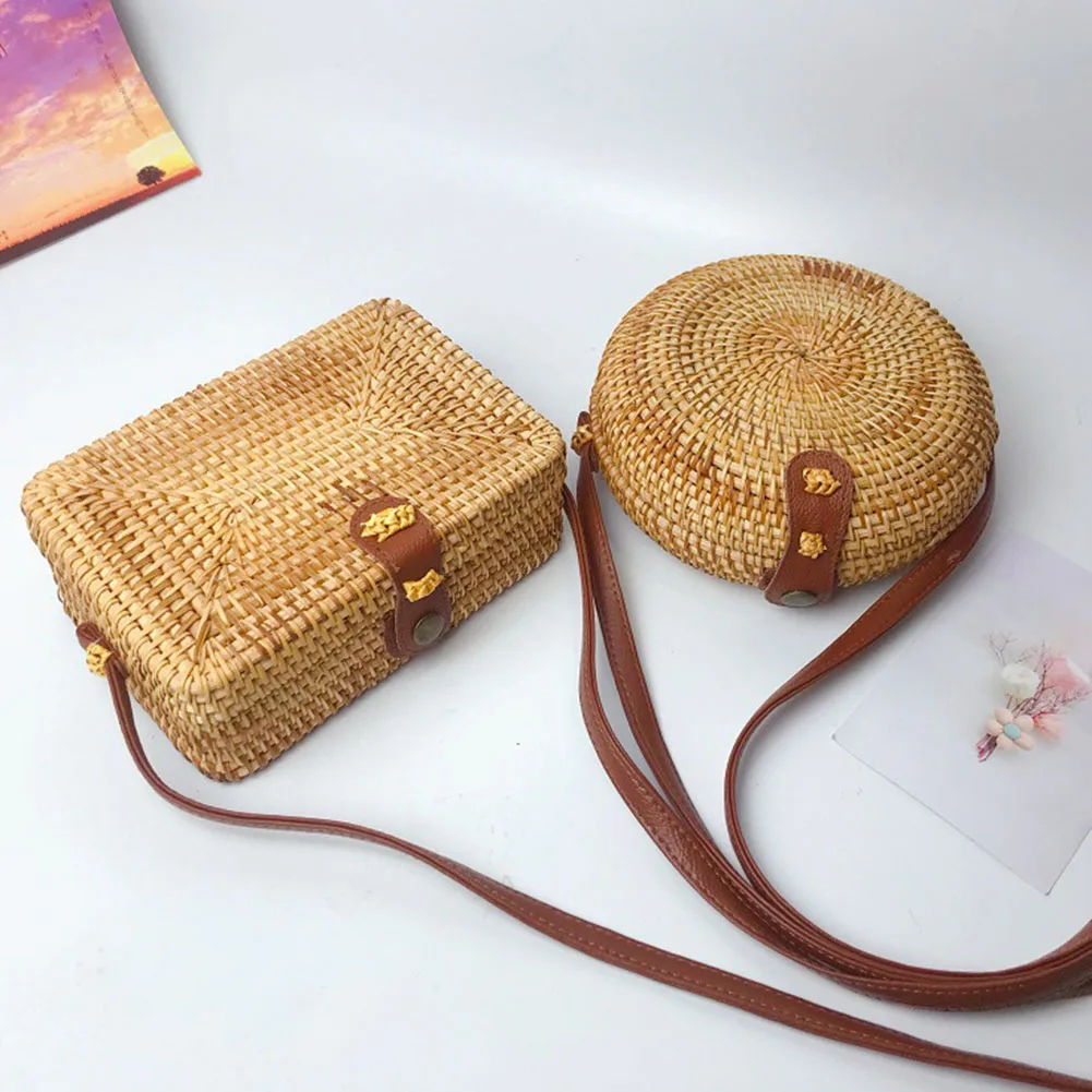 Retro tkana torba rattanowa, letnie damskie torby typu Crossbody na zakupy Party Travel, ręcznie wykonana ze słomy okrągła torebka plażowa dla