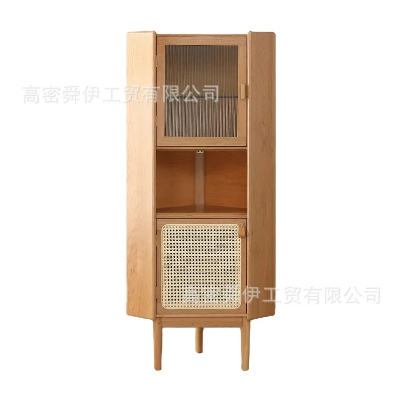 Japanese Corner Cabinet Nordic Solid Wood Cherry Wood Wine Cabinet Guest Restaurant Corner Side Cabinet Sofa Wall Corner Locker