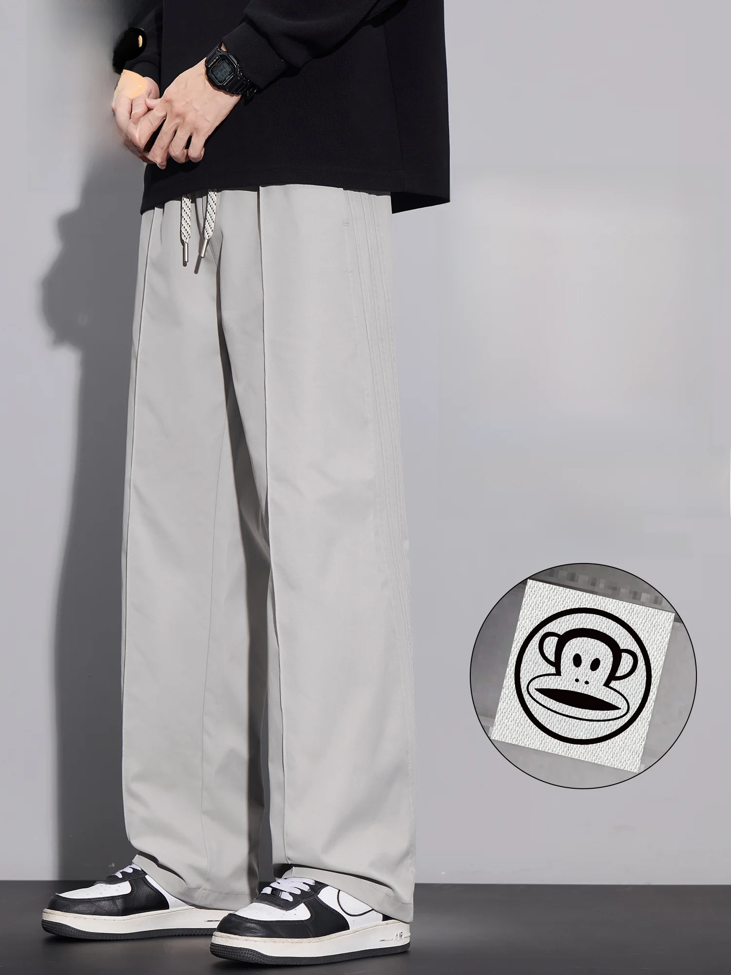 

PaulFrank Loose Drapey Straight Leg Casual Pants Men Spring New Spor Trendy Brand Pure Color Long Trousers Casual Sle