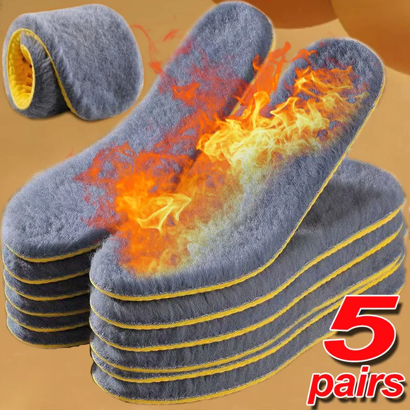 Winter Plush Cushion Insoles Soft Self-Heating Velvet Shoes Inserts Warm Thicken Shock-absorbent Breathable Shoe Sole for Unisex