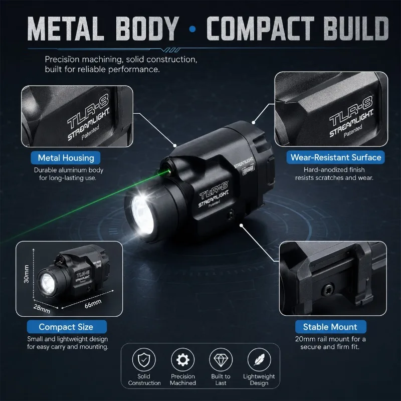 Adjustable Strong Light TLR‑8 LED Strobe Device Metal Body 20MM Rail Model Ornament